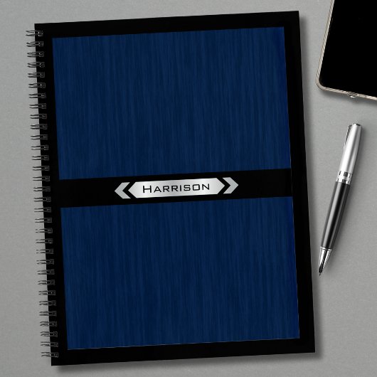 Cahier Professionnel Bleu Marine Argent Exécutif