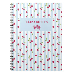 Cahier Rétro Mignon Personnalisé Cerises Bleues Ra