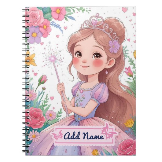 Cahier robe violette de princesse mignonne – Nom m (Devant)