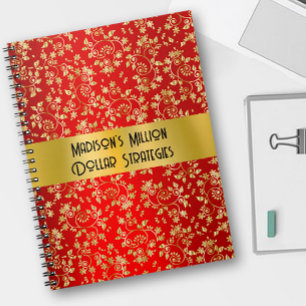 Cahier Rouge à Feuilles de Feuille d'Or Luxueux