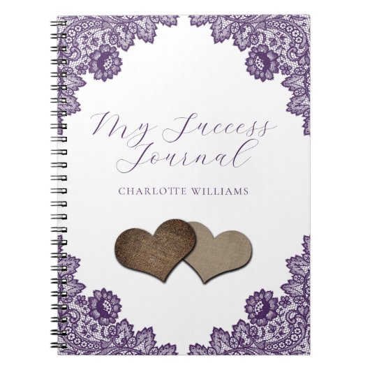 Cahier Rustique à Cœurs de Burlap Fleurs Violettes (Devant)