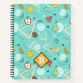 Cahier scolaire à motif aqua Memphis de fruits (Devant)