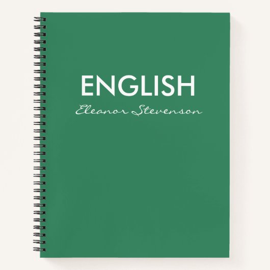Cahier Scolaire Personnalisé Vert Classe d'Anglais (Devant)