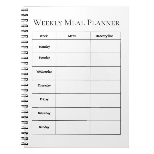 Cahier simple de planification des repas hebdomada (Devant)