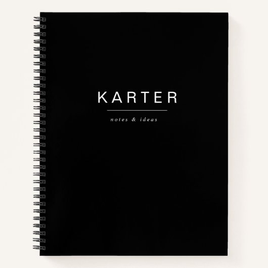 Cahier Simple Noir Contemporain Nom Journal (Devant)