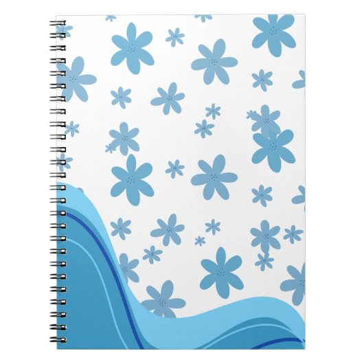 Cahier spiralé à esthétique bleue et blanche. (Devant)