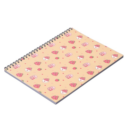 Cahier Spirale à Motif de Fraise Mignon (Côté gauche)