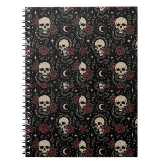 Cahier spiralé crâne gothique et rose rouge