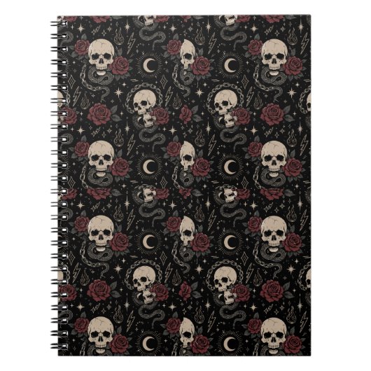 Cahier spiralé crâne gothique et rose rouge (Devant)