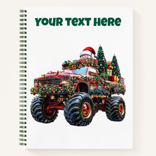 Cahier spiralé de Noël de Monster Truck modifiable (Devant)