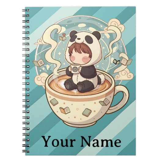 Cahier spiralé d'étude de café Kawaii Panda (Devant)