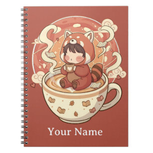 Cahier spiralé d'étude de café Red Panda Kawaii