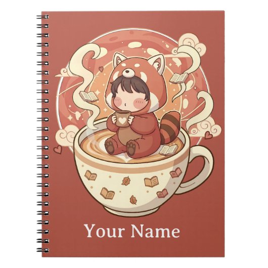 Cahier spiralé d'étude de café Red Panda Kawaii (Devant)