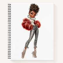 Cahier spiralé Glam Girl à fourrure rouge