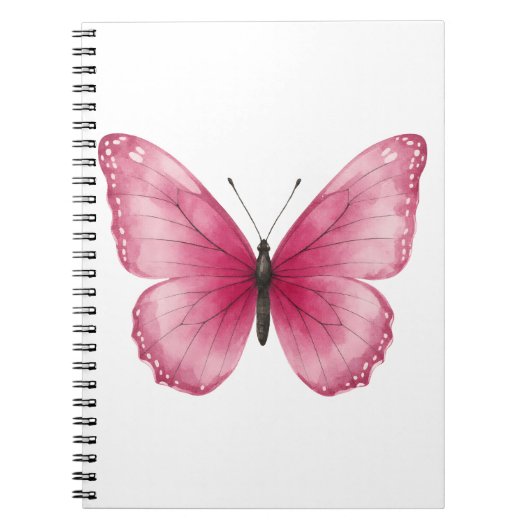 Cahier spiralé papillon rose esthétique (Devant)