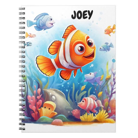 Cahier spiralé POISSONS COLORÉS. (Devant)