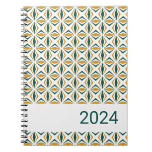 Cahier spiralé rayé vert forêt et or