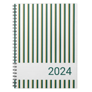 Cahier spiralé rayé vert forêt et or