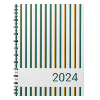 Cahier spiralé rayé vert forêt et or