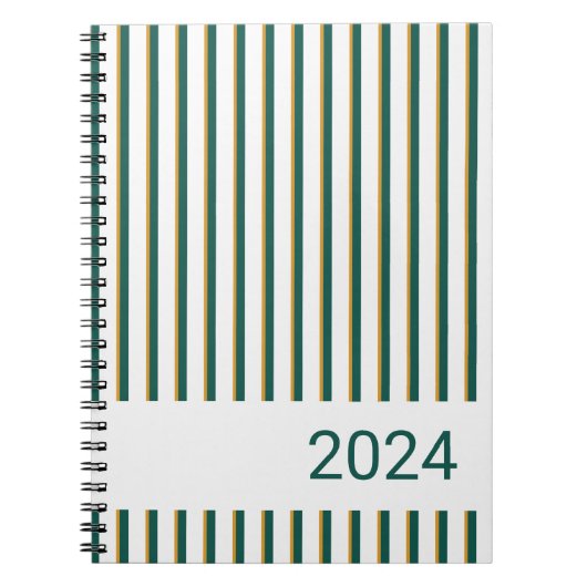 Cahier spiralé rayé vert forêt et or (Devant)