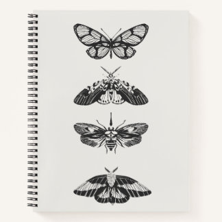 Cahier spiralé vintage noir et blanc papillon