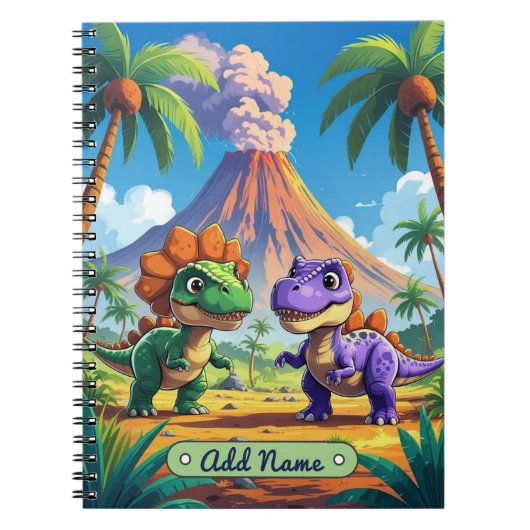 Cahier Volcan Dinosaure Mignon – Nom Modifiable (Devant)