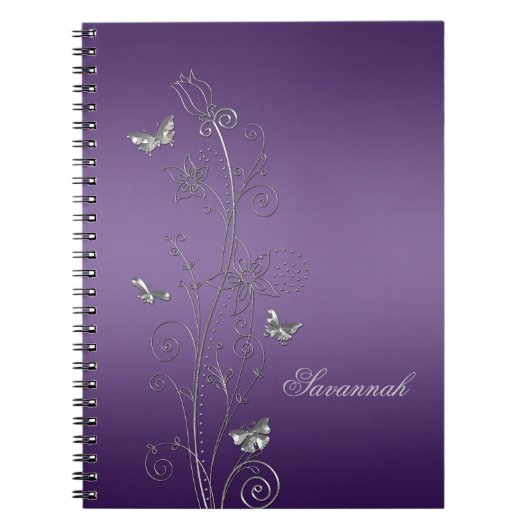 Cahiers papillons floraux argentés et violets (Devant)