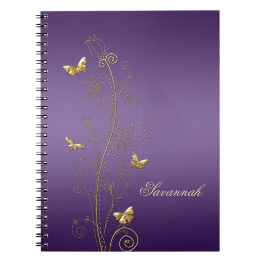 Cahiers Papillons Floraux Violet avec Or (Devant)