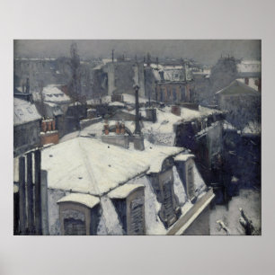 Caillebotte - daken in de sneeuw (sneeuweffect) poster