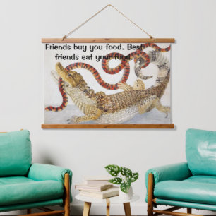 Caimans die een slang eten hangend wandkleed
