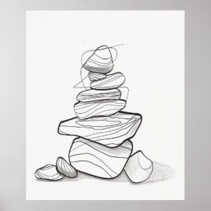Cairn Rock stapel minimalistische lijn art II Poster