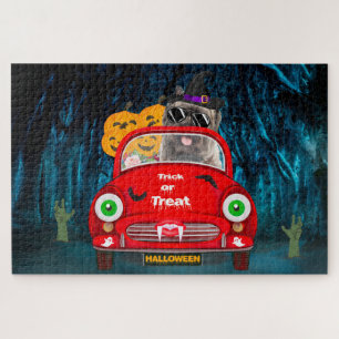 Cairn Terrier Bestuurt Auto Griezige Halloween Legpuzzel