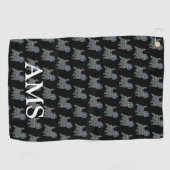 Cairn Terrier Dog Silhouette Y&B Grid Zwart Golfhanddoek (Horizontaal)