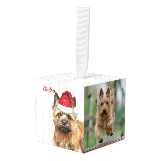 Cairn Terrier Dog Two Photo Kerstfeestdag Kubus Ornament (Voorkant hoekig)