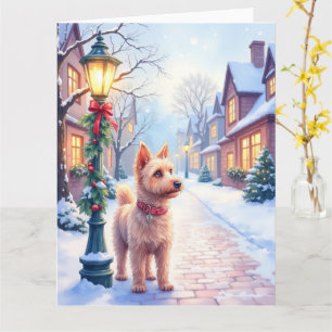 Cairn Terrier Festieve Lantaarnpaal Dorps Kerstmis Kaart