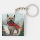 Cairn Terrier-hond in de sneeuw Kerstmis Sleutelhanger (Achterkant)