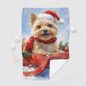 Cairn Terrier Hond in Sledge Laat het Sneeuw Kerst Golfhanddoek (Insitu)