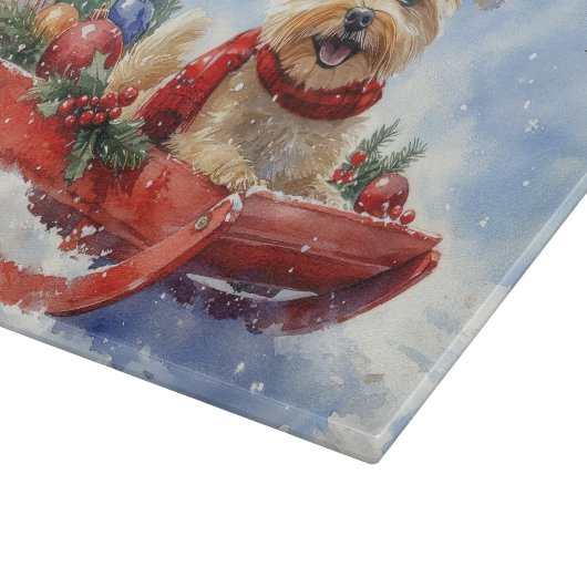 Cairn Terrier Hond in Sledge Laat het Sneeuw Kerst Snijplank (Hoek)