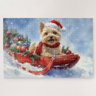 Cairn Terrier-hond in slee Laat het sneeuwen Kerst Legpuzzel