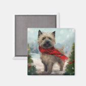 Cairn Terrier Hond in Sneeuw Kerstmis Magneet (Voorkant / Achterkant)