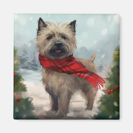 Cairn Terrier Hond in Sneeuw Kerstmis Magneet (Voorkant)