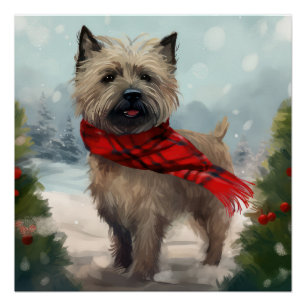 Cairn Terrier Hond in Sneeuw Kerstmis Perfect Poster