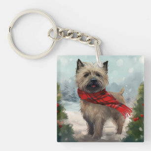 Cairn Terrier Hond in Sneeuw Kerstmis Sleutelhanger