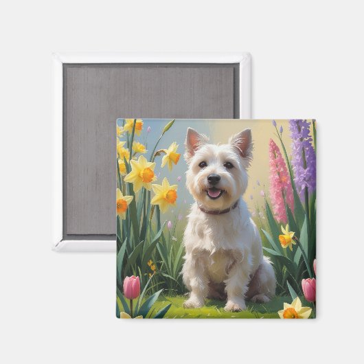 Cairn Terrier-hond lente bloemen schilderij Magneet (Voorkant / Achterkant)