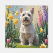 Cairn Terrier-hond lente bloemen schilderij Magneet (Voorkant)
