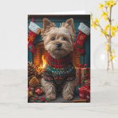 Cairn Terrier hond met kerstcadeaus open haard Kaart (Gele Bloem)