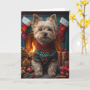 Cairn Terrier-hond met kerstcadeaus open haard Kaart