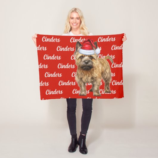 Cairn Terrier Hond met naam Patroon Kerstmis Fleece Deken (In situ)