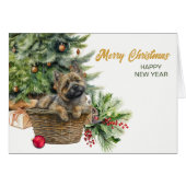 Cairn Terrier Hond Rieten Mand Kerstboom (Voorkant Horizontaal)