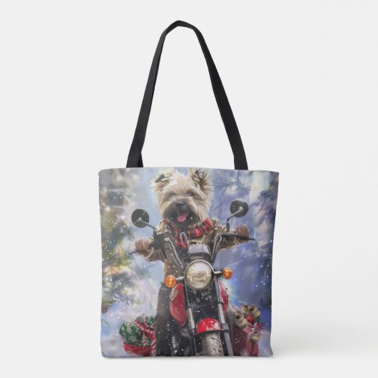 Cairn Terrier Hond Rijden Motorfiets Kerstmis Draagtas (Achterkant)